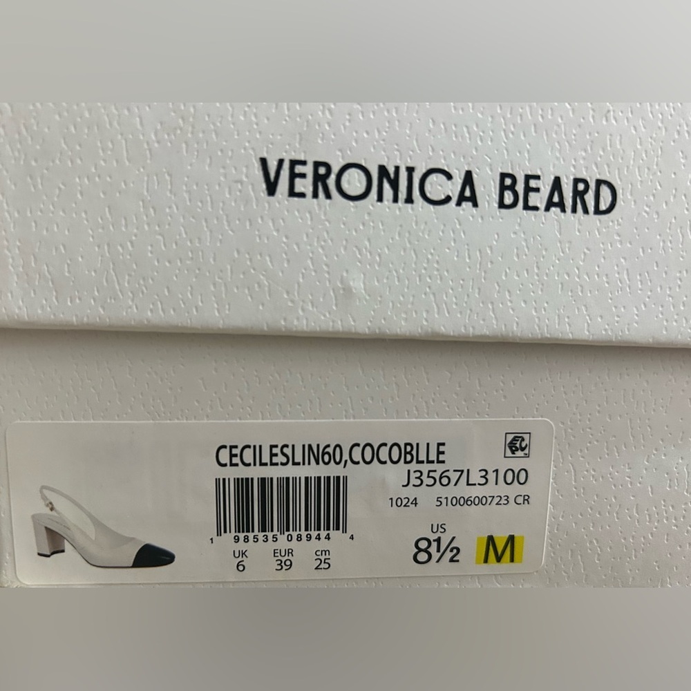 Veronica Beard Cecile Slingback 60 Ivory Croc Black Cap Toe Heels Size 8.5M NWB - Picture 11 of 12